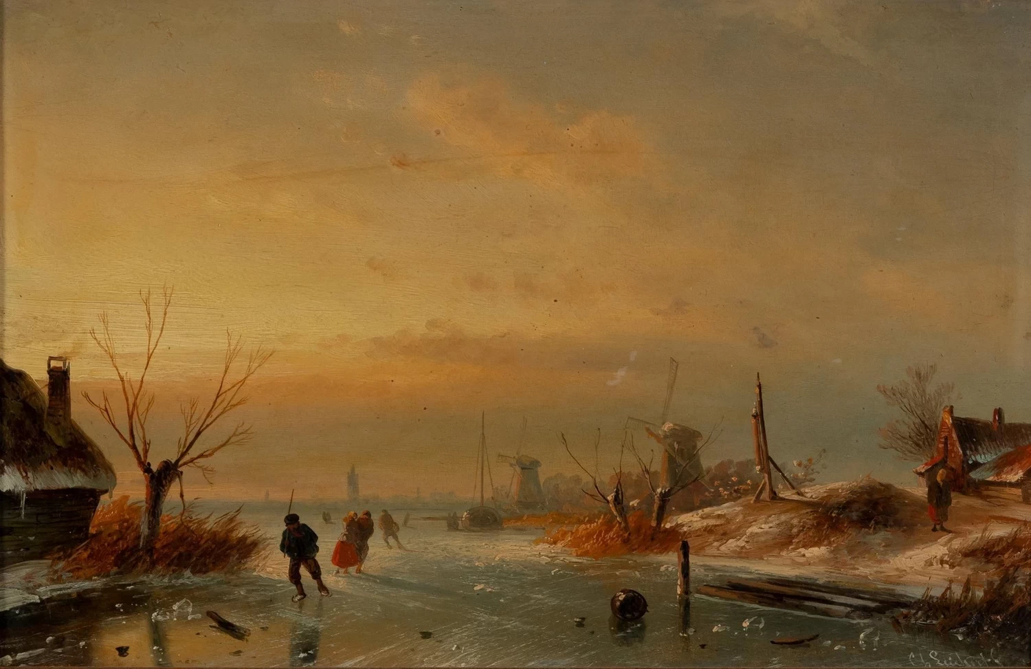 Charles Leickert - Scena di pattinaggio invernale olandese